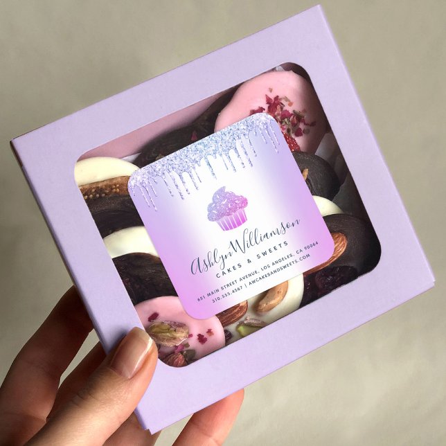 Adesivo Quadrado Cupcake Chic Bakery Chef Blue Purple Glitter Drive (Criador carregado)