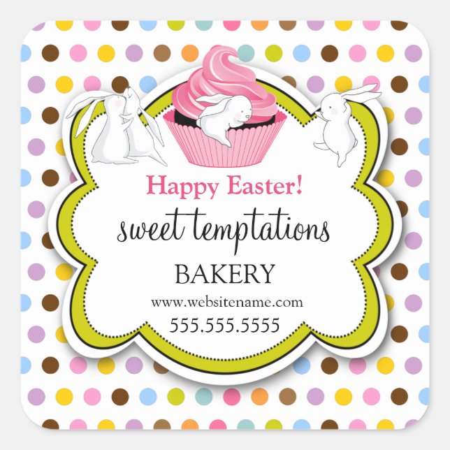 Adesivo Quadrado Cupcake Colorido Bunnies (Frente)