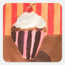 Adesivo Quadrado Cupcake com cobertura de baunilha