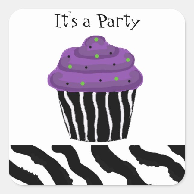 Adesivo Quadrado Cupcake com Estampa de Zebra (Frente)