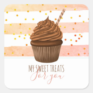 Adesivo Quadrado Cupcake D'Água Limpa Minhas Doces Tratamentos