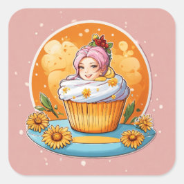 Adesivo Quadrado Cupcake Daisy Delight
