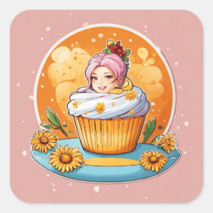Adesivo Quadrado Cupcake Daisy Delight