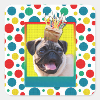 Adesivo Quadrado Cupcake de aniversário - Pug