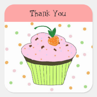 Adesivo Quadrado Cupcake de Bolinhas Obrigado