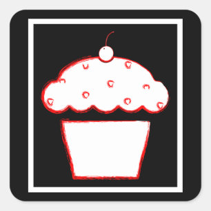 Adesivo Quadrado cupcake de cereja