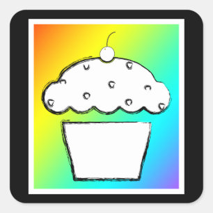 Adesivo Quadrado cupcake de cereja arco-íris