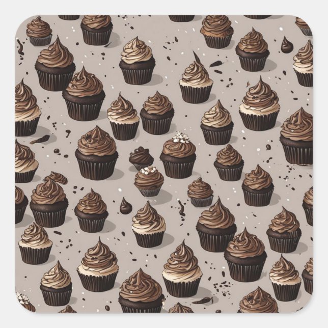 Adesivo Quadrado Cupcake de chocolate (Frente)
