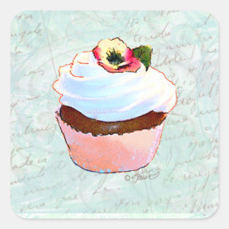 Adesivo Quadrado Cupcake de chocolate rosa francês Estilo vitorioso
