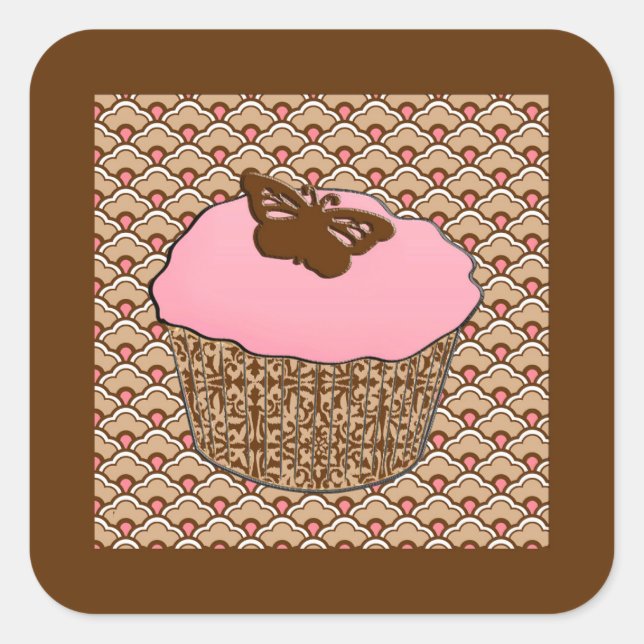 Adesivo Quadrado Cupcake de Fosco Rosa de Morango (Frente)
