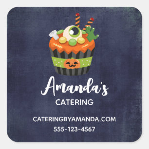 Adesivo Quadrado Cupcake de Halloween bonito e assustador