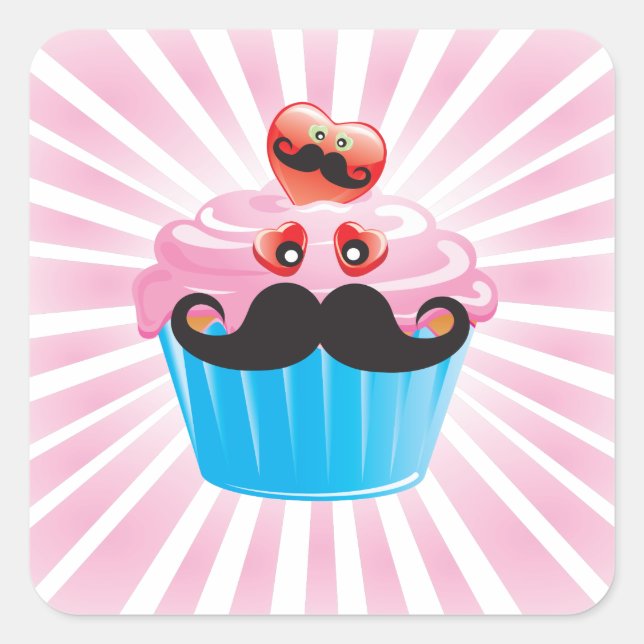 Adesivo Quadrado Cupcake de Mustache (Frente)