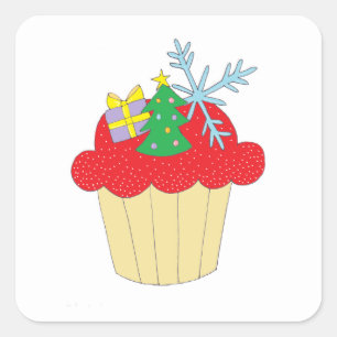 Adesivo Quadrado Cupcake de Natal