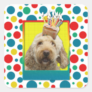 Adesivo Quadrado Cupcake do aniversário - GoldenDoodle