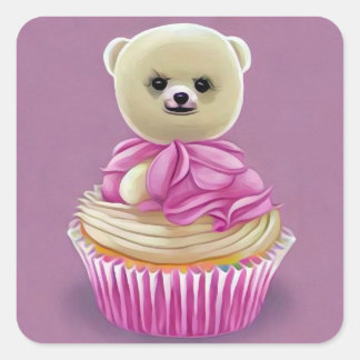 Adesivo Quadrado Cupcake do Urso de Teddy