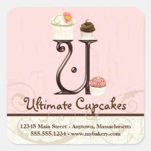 Adesivo Quadrado Cupcake Letter U Monograma Logotipo inicial