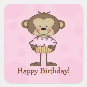 Adesivo Quadrado Cupcake Mackey Happy Birthday Square Sticker
