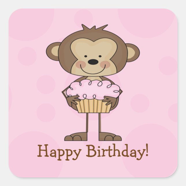 Adesivo Quadrado Cupcake Mackey Happy Birthday Square Sticker (Frente)