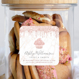 Adesivo Quadrado Cupcake Rosa Dourado Glitter Drives Marble Chef Ba