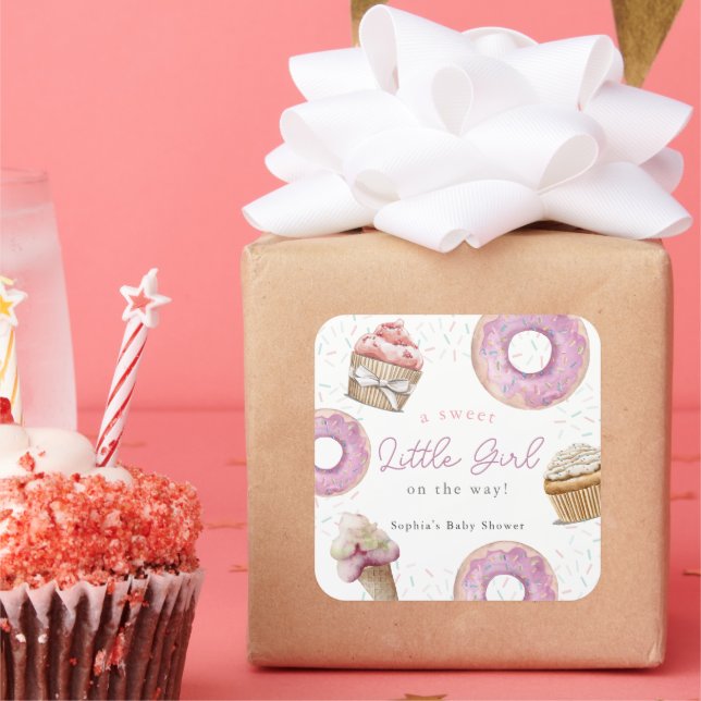 Adesivo Quadrado Cupcake Rosa E Chá de fraldas De Rosquinha (Festa)