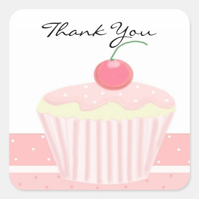 Adesivo Quadrado Cupcake Rosa Obrigado (Frente)