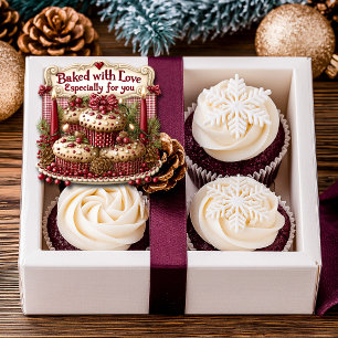 Adesivo Quadrado Cupcakes Assados com Amor Velas Vermelhas Fitas Ve