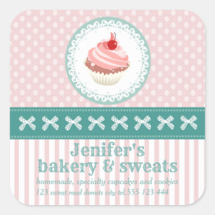 Adesivo Quadrado cupcakes bonitos de panificação bolinhas de pane