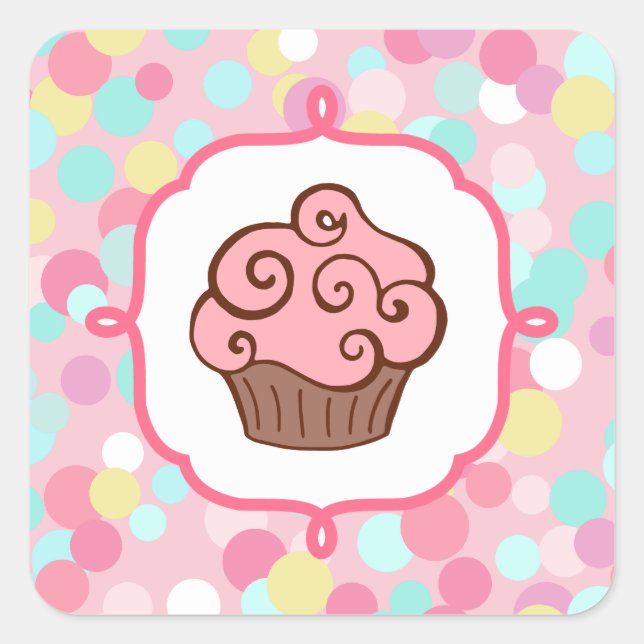 Adesivo Quadrado Cupcakes cor-de-rosa Pastel (Frente)