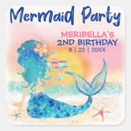 Adesivo Quadrado Cupcakes de Sereia Festa de Aniversário Menina Tro