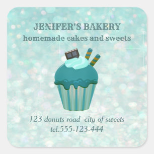 Adesivo Quadrado cupcakes e doces caseiros com brilho de luxo