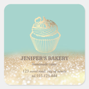 Adesivo Quadrado Cupcakes e doces caseiros de ouro