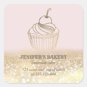 Adesivo Quadrado Cupcakes e doces caseiros de ouro