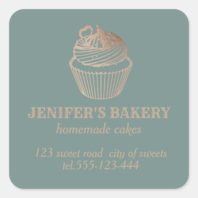Adesivo Quadrado cupcakes e doces caseiros de rosa gold (Frente)