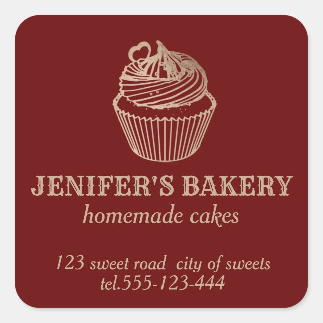 Adesivo Quadrado cupcakes e doces caseiros de rosa gold (Frente)
