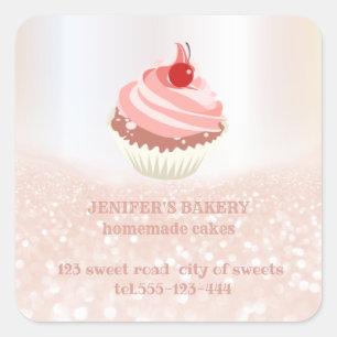 Adesivo Quadrado cupcakes e glitéricos Rosa dourados caseiros