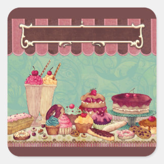 Adesivo Quadrado Cupcakes e Sorvete Patisserie Doces Stickers
