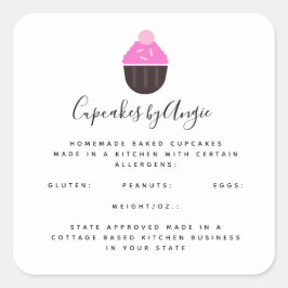Adesivo Quadrado Cupcakes rosa Comida Business Square Sticker