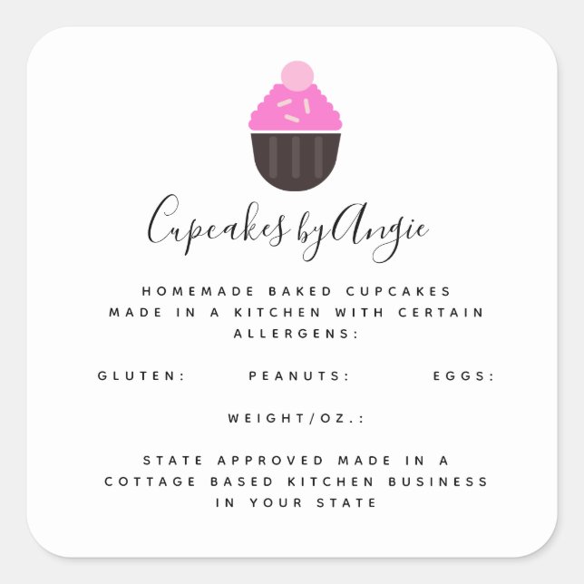 Adesivo Quadrado Cupcakes rosa Comida Business Square Sticker (Frente)