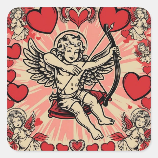 Adesivo Quadrado Cúpide vintage amor (Frente)