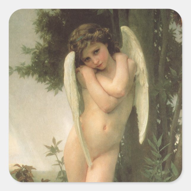 Adesivo Quadrado Cupido (Cupidon) Angel Portrait de Bouguereau (Frente)