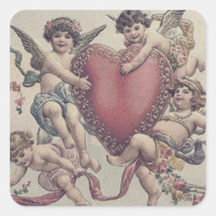 Adesivo Quadrado Cúpido Querubim Anjo Coração Flores