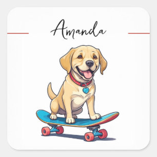 Adesivo Quadrado Cuppy amarelo-esbranquiçado no skate Labrador