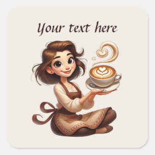 Adesivo Quadrado Curioso adicionar seu compro de café de texto