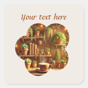 Adesivo Quadrado Curioso adicionar seu compro de café de texto