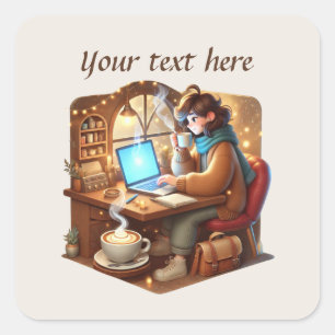 Adesivo Quadrado Curioso adicionar seu compro de café de texto
