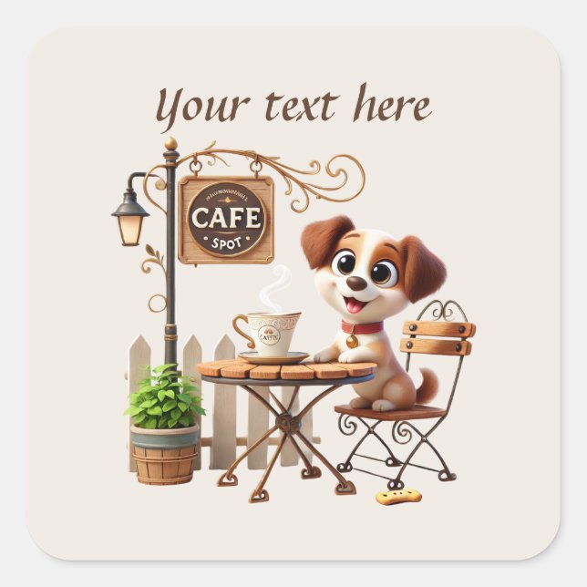 Adesivo Quadrado Curioso adicionar seu compro de café de texto (Frente)