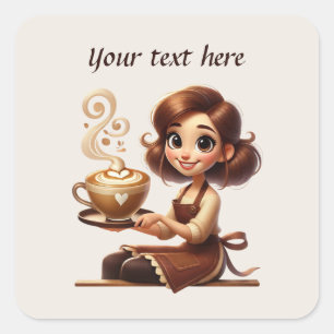 Adesivo Quadrado Curioso adicionar seu compro de café de texto