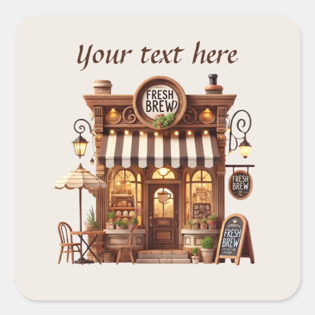 Adesivo Quadrado Curioso adicionar seu compro de café de texto (Frente)