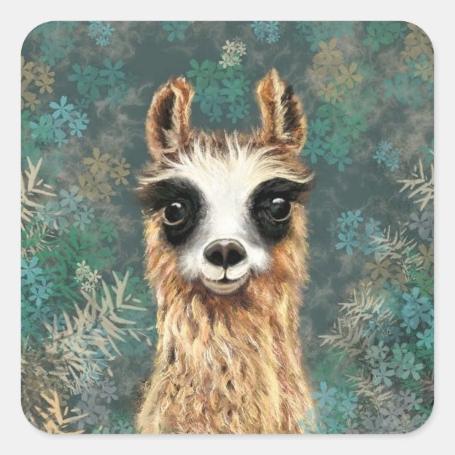Adesivo Quadrado Curioso Bebê Llama Sticker Engraçado Alpaca (Frente)