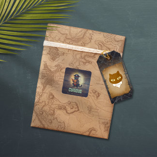 Adesivo Quadrado Curioso gato pirata decreta mistérios antigos dela